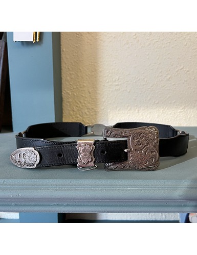 【80’s】 VINTAGE WESTERN BUCKLE BELT WITH CHAINED LEATHER