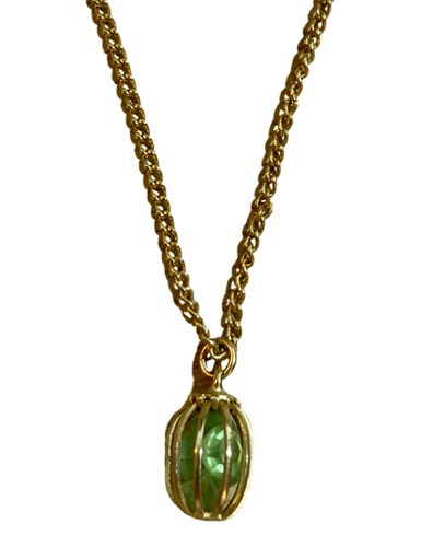 【70’s】 GREEN JEWELS IN GOLD NECKLACE