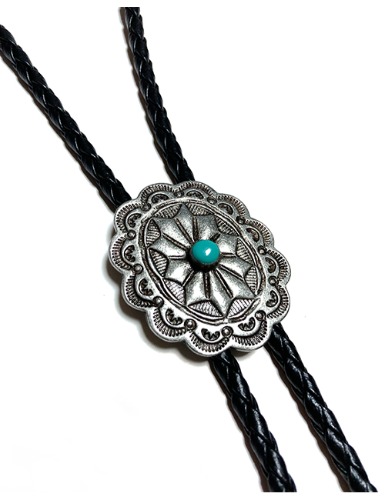 SILVER CONCHO WITH TURQUOISE BOLO TIE