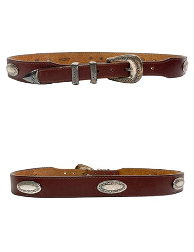 【80’s】 OVAL STUDDED BROWN LEATHER BELT