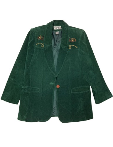 【80’s】 FOREST GREEN SUEDE JACKET WITH RODEO EMBROIDERY
