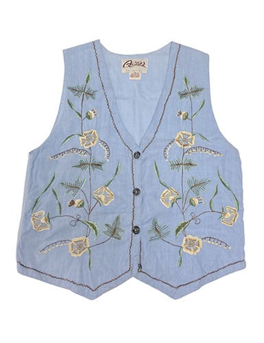 【80’s】 FLOWER EMBROIDERY VEST IN SKY BLUE