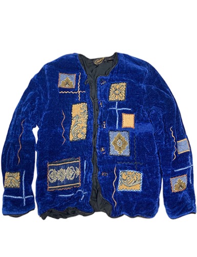 【80’s】 BLUE VELVET CARDIGAN WITH EMBROIDERY