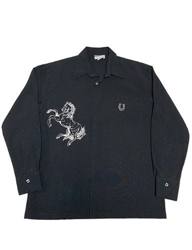 【80’s】 HORSE EMBROIDERY SHIRT IN BLACK