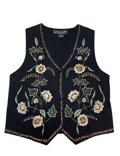 【80’s】 FLOWER EMBROIDERY VEST IN BLACK
