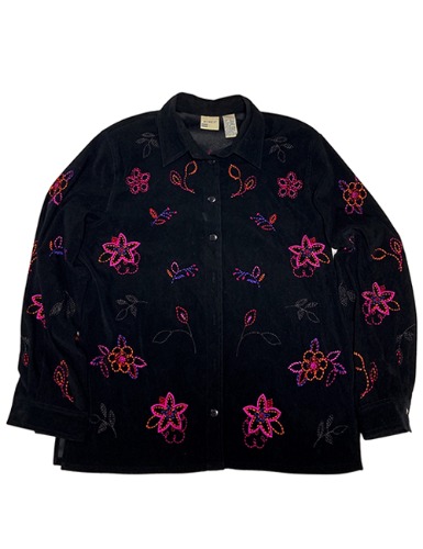 【80’s】 FLOWER EMBROIDERY SHIRT IN BLACK