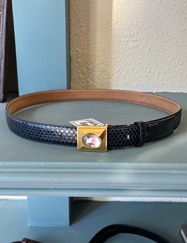 【90’s】 SNAKE LEATHER BELT WITH JEWEL BUCKLE