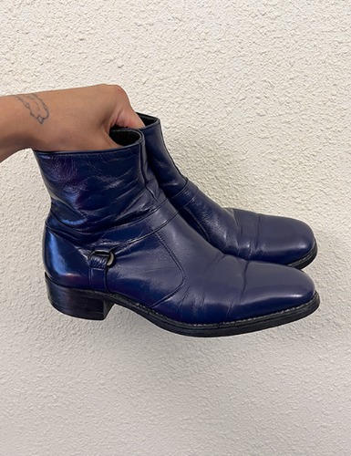 【70’s】 NAVY BLUE LEATHER ANKLE BOOT