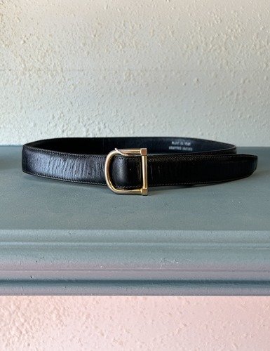 【80’s】 ITALIAN LEATHER BELT WITH GOLD BUCKLE