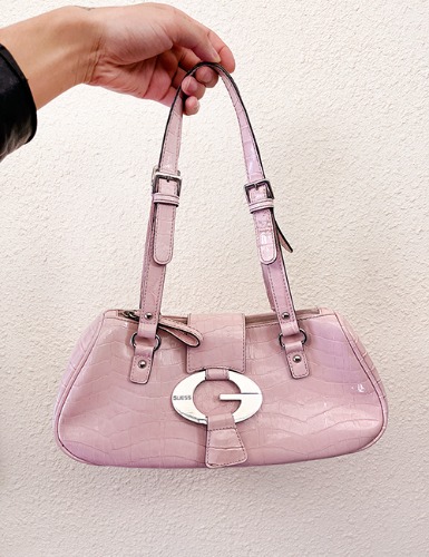 90&#039;s GUESS CROCODILE EFFECT BAG IN BABY PINK