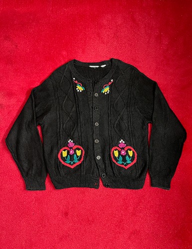 70&#039;s FLOWER EMBROIDERY KNIT CARDIGAN